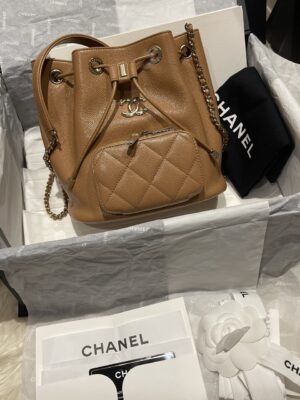 Chanel Drawstring bag Caviar Dark beige GHW. holo30
