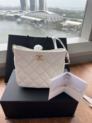 Chanel Small Hobo Bag 22s White Caviar GHW