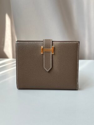 🤎🤎 Kept Unused Hermes Compact Wallet Etoupe GHW #Z