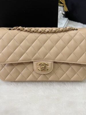 🎉🎉Used once like new Chanel Classic 10” beige caviar ghw microchip