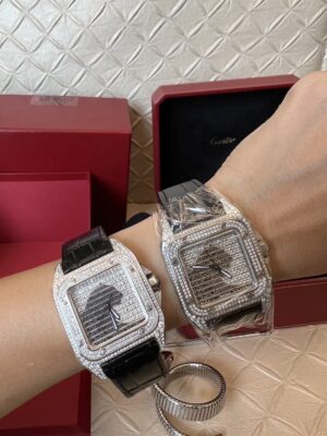 Cartier Santos size mm หน้าเพชรลายเสือ