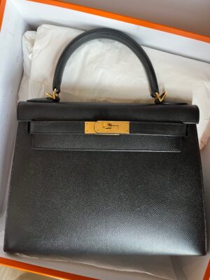 Hermes Kelly 28 Epsom Noir Stamp Q full set