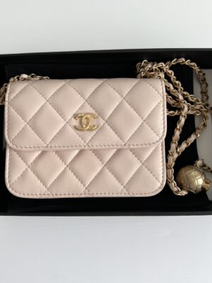 Used like new Chanel flap belt bag beige ghw adjustable chain