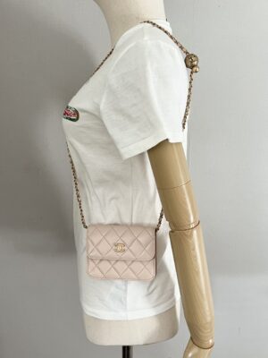 Used like new Chanel flap belt bag beige ghw adjustable chain