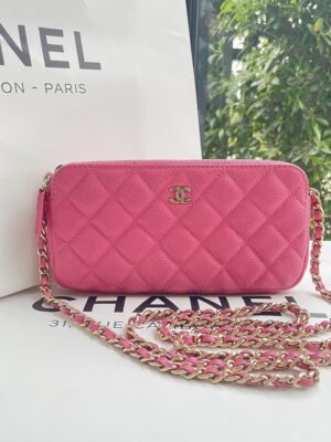 Like new Chanel Wallet on chain with double zip holo 27 pink caviar