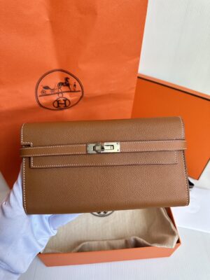 Used Kelly Wallet #D Gold PHW