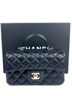 Used like new Chanel mini 8 black lambskin lghw top handle microchip fullset with Thai rec 2021