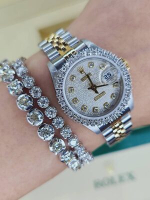 👑Used Rolex Datejust lady 26 มม.Ref.69173 หน้าคอมเงิน หลักเพชร