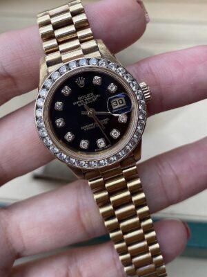 👑Used Rolex Datejust Lady 26mm. Full Gold หน้าดำหลักเพชร