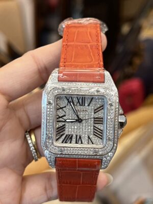 Cartier santos size mm (35 มิล) เพชรแท้หน้าเต็ม (ไม่ฝังข้าง ไม่ฝังบัคเคิ้ล)