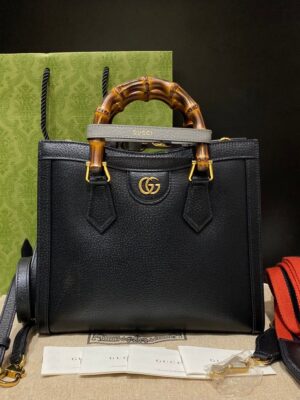 Used like new Gucci Diana small black leather tote bamboo top handle