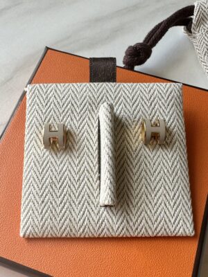 New Hermes Mini Pop H Earrings Marron Glace-Gold ปี 23