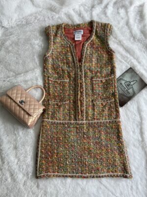 Used very good condition Chanel Multicolor Tweed Pocketed Sleeveless Short Dress Size M