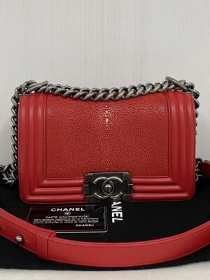 Chanel Boy8” Stingray Calfskin Red Limited RHW Holo.18