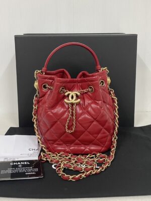 Used like new Drawstring Small Lambskin Red GHW Holo.30