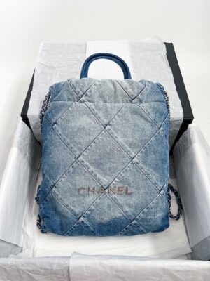 New chanel denim backpack small microship