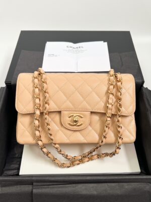 New chanel classic 9” beige caviar ghw microship