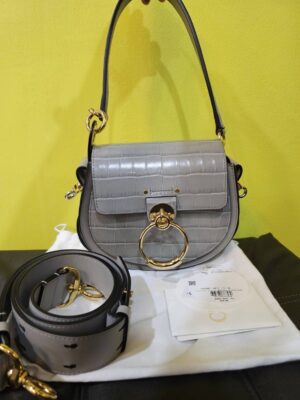 Chloe Grey Croc-Embossed Small Tess Bag