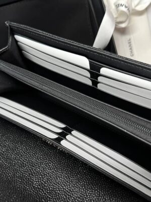 New Chanel 22k black caviar long flap wallet light gold hardware
