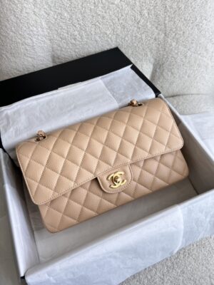 New Chanel Classic 10 beige caviar ghw microchip