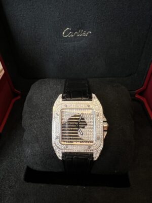 Cartier santos size mm หน้าเพชรเต็มลายเสือ