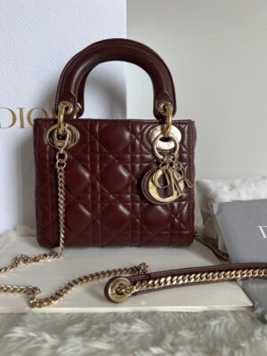 Lady Dior Mini Burgundy GHW