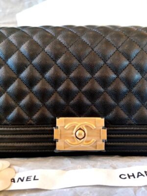 Used One‼️ Chanel boy 10 black caviar ghw metal plate