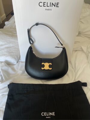 New!! Celine Ava Triomphe Soft Bag in Smooth Calfskin – Black –