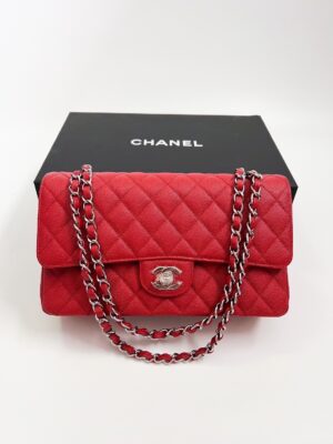 🎊Used once! Like very new chanel classic 10” red caviar HL25