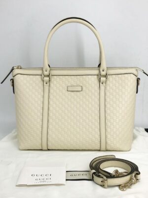 (Very Good) Gucci Leather Tote Bag Ivory